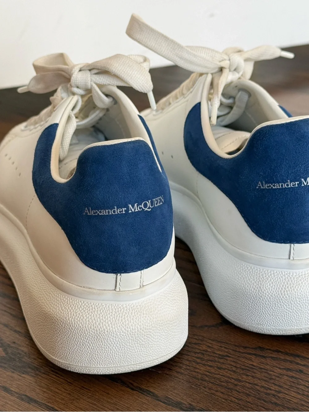 Alexander McQueen Oversized Sneakers White Paris Blue Suede Size 39 Luxury